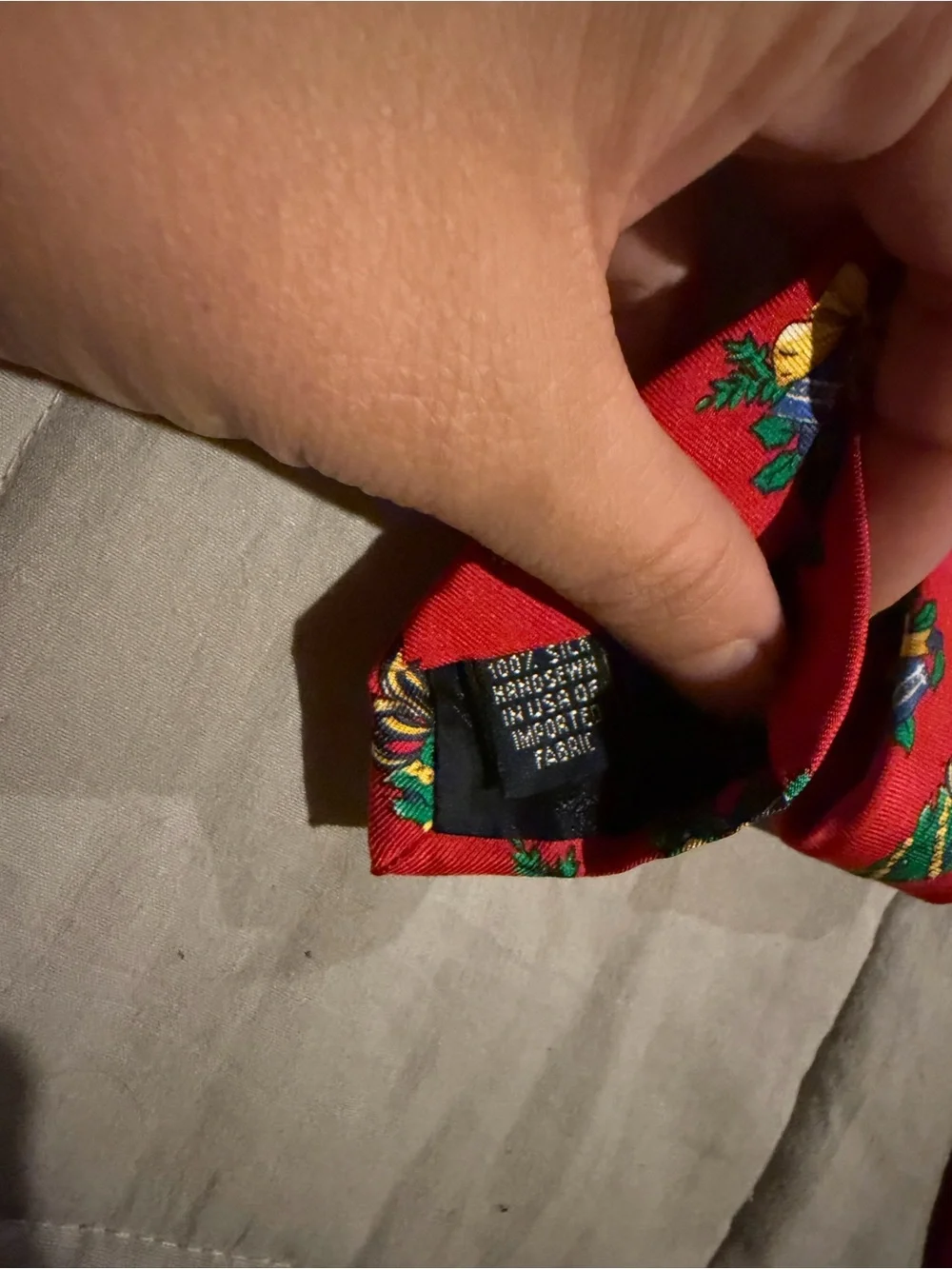 Lands' End Red Silk Tie with Green and Yellow Holiday Motifs